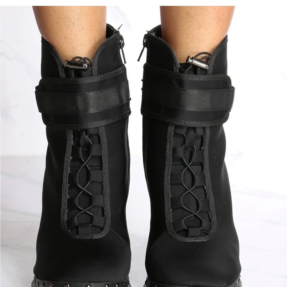 Womens Lycra Side Clip On Buckle Chunky Heel Bootie,Black Size 8.5 - Picture 5 of 12